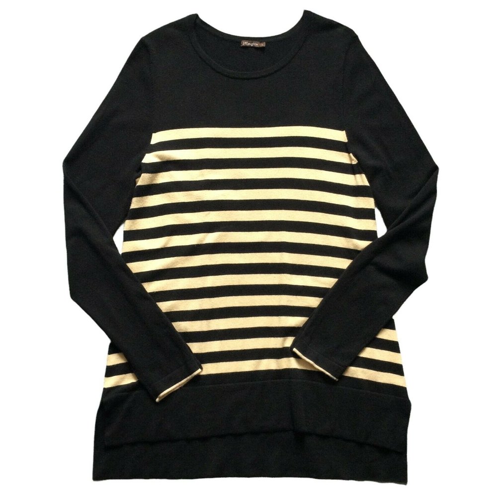 J McLaughlin Womens Top size L Large Black Tan Pullover L/S Sweater Button Cuffs